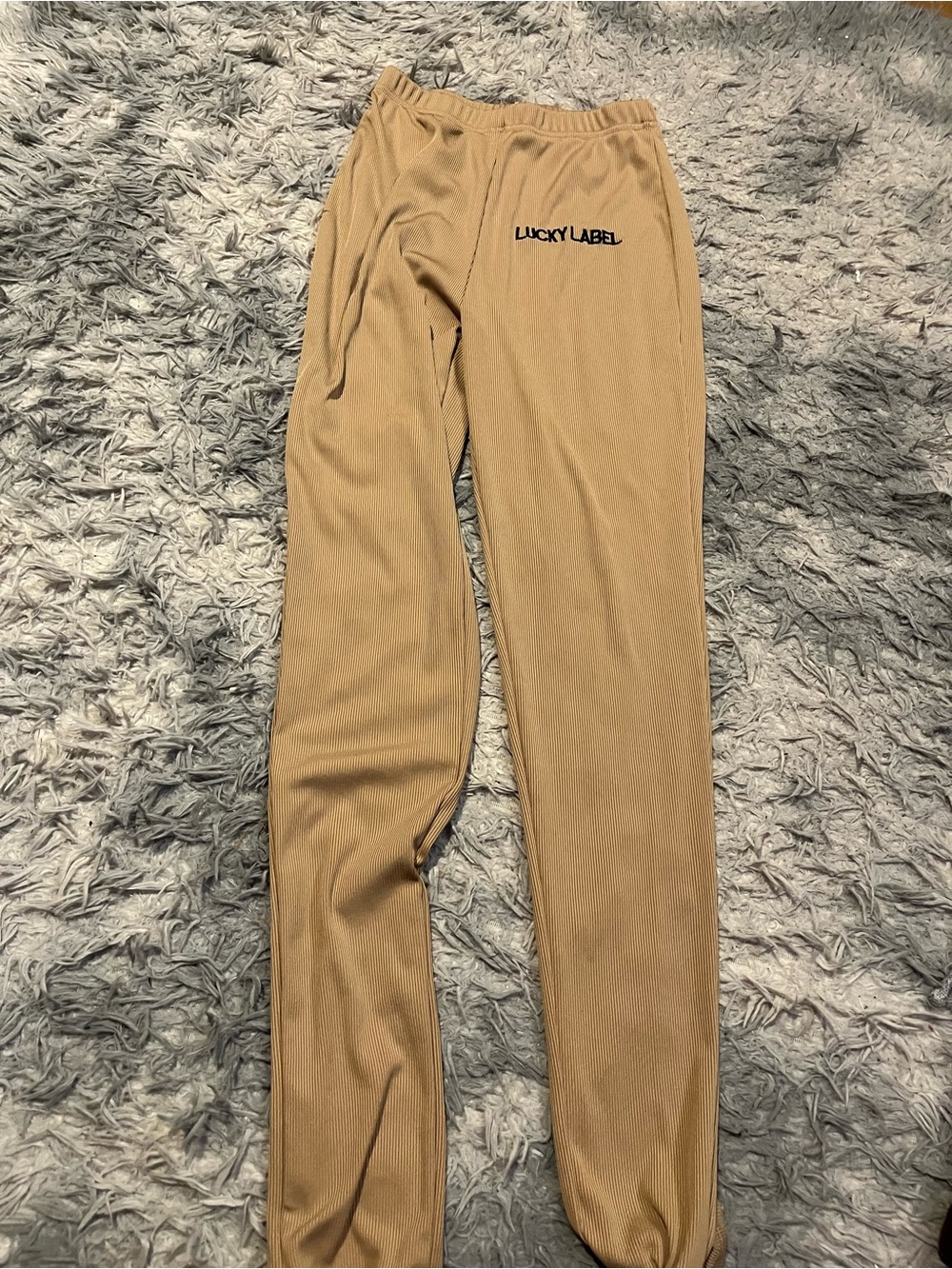 Lucky Label Beige Ribbed Lounge Pants